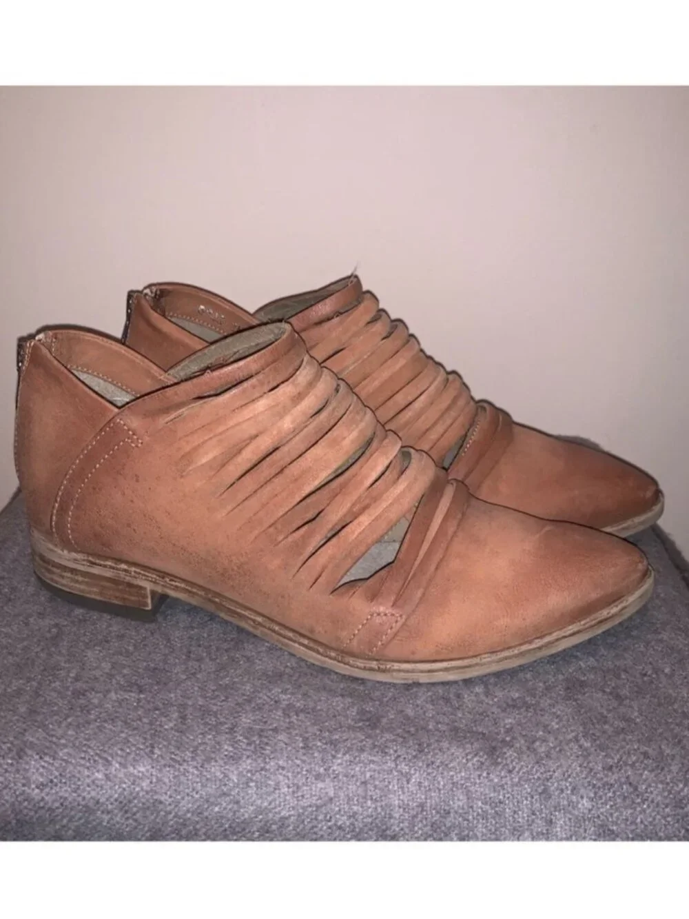 Free People Lost Valley Sliced Leather Booties Tan 38